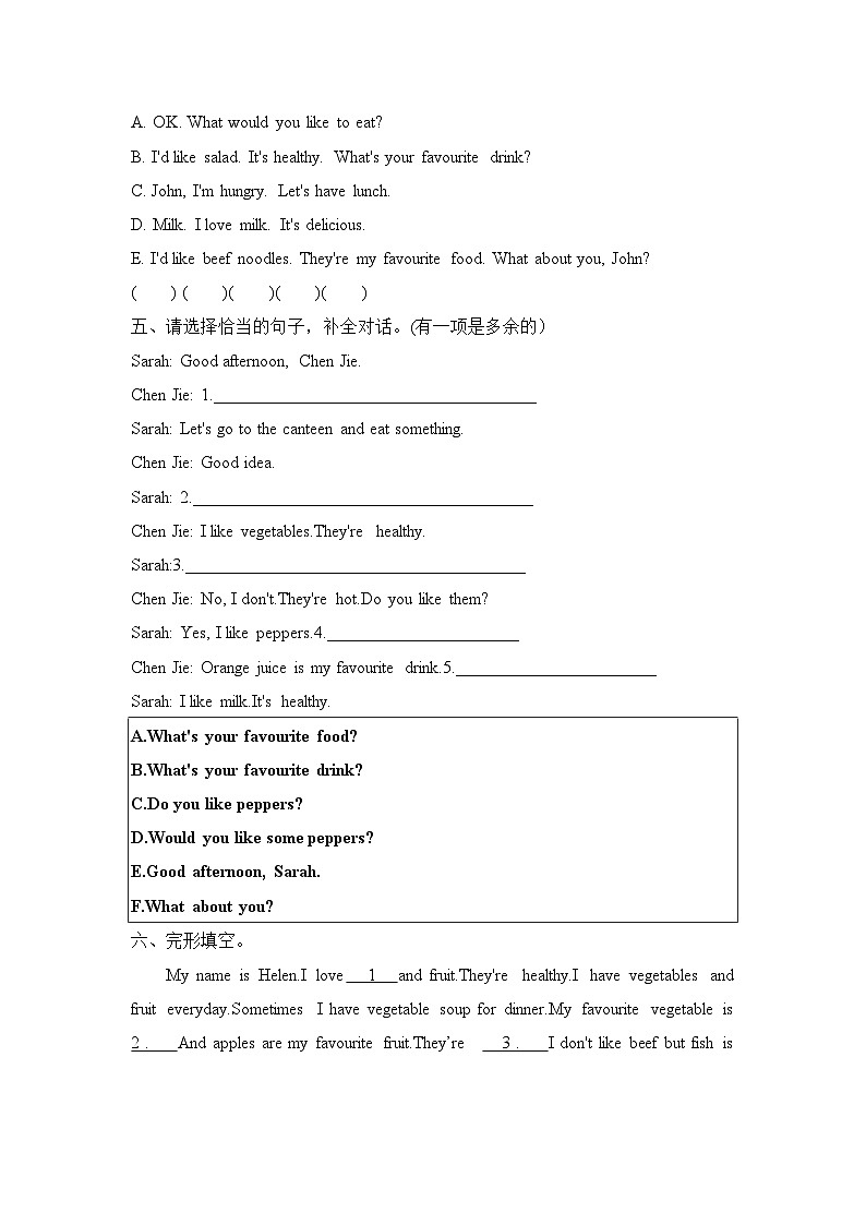 Unit 3 What would you like Part B  Let’s learn & Look, write and say(同步练)人教PEP版英语五年级上册02