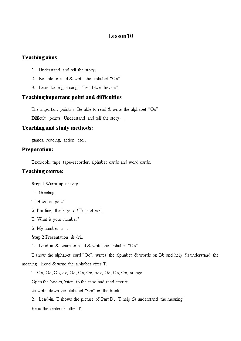 北京版小学二年级英语上册  UNIT THREE Lesson 10   教案01