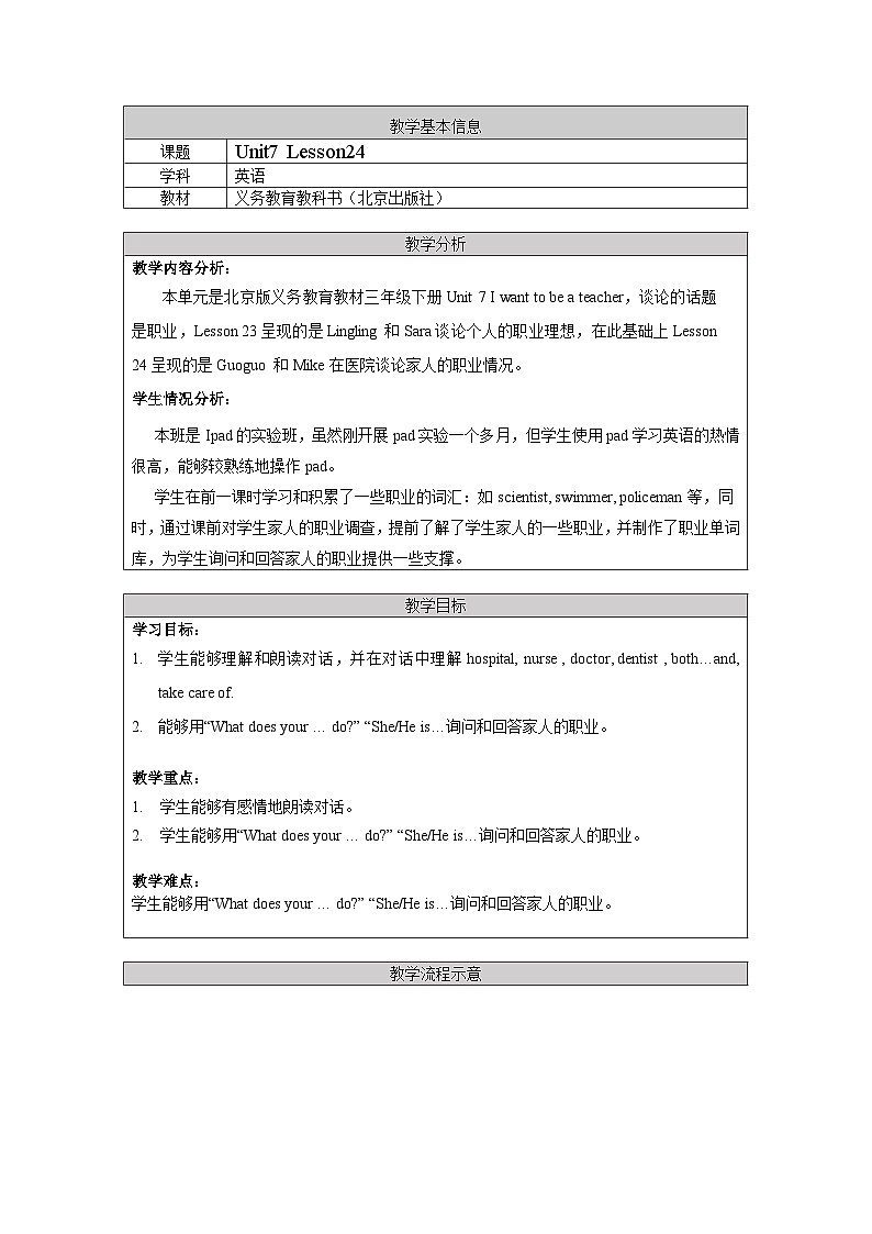 北京版小学三年级英语下册 UNIT SEVEN Lesson 24   教案101