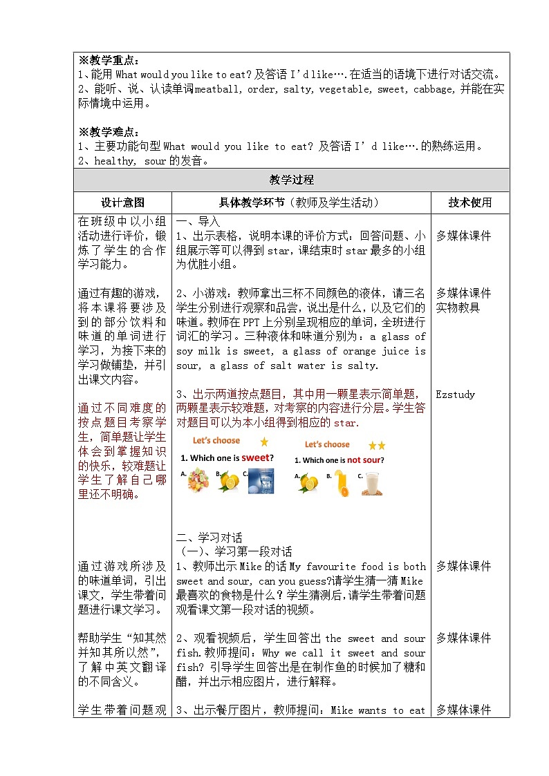 北京版小学四年级英语上册 UNIT SIX  MAY I TAKE YOUR ORDER-Lesson 19   教案2第2页