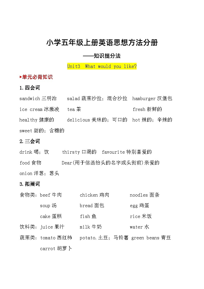 【英语思想方法系列】知识提分法 Unit 3  小学五年级英语上册 （最新PEP版）01