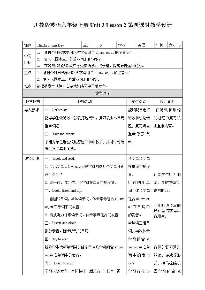 川教版英语六上 Unit3 Lesson2《Thanksgiving Day》(4) 课件+教案+练习+素材01