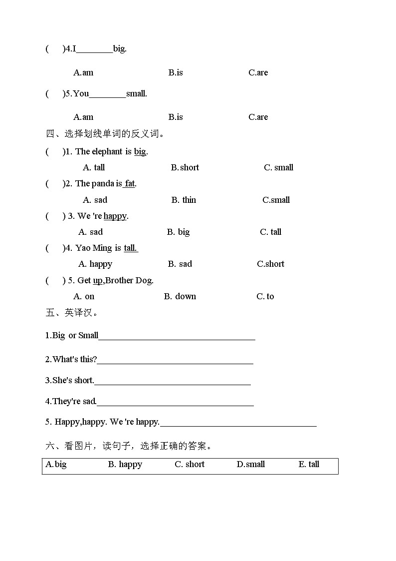 川教版英语三上 Lesson Q《Big or Small》练习第2页