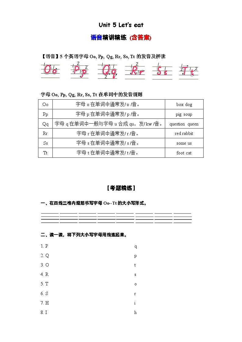 Unit5语音（复习讲义）-2023-2024学年三年级英语上册单元速记·巧练（人教PEP版）第1页