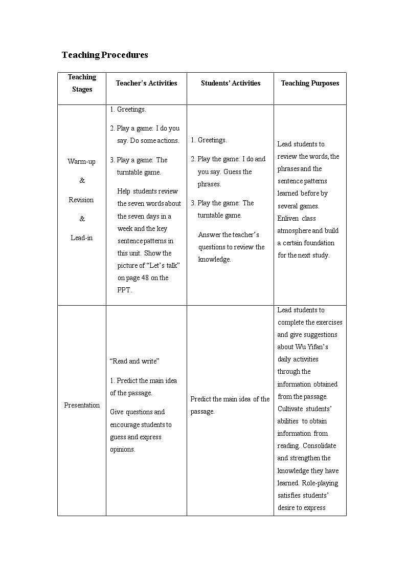 Unit2 My week    Part B read and write（教案）人教PEP版英语五年级上册02