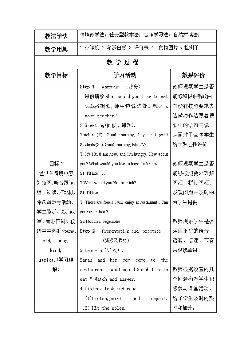 Unit 3 What would you like A Let's learn（教学设计）人教PEP版英语五年级上册02