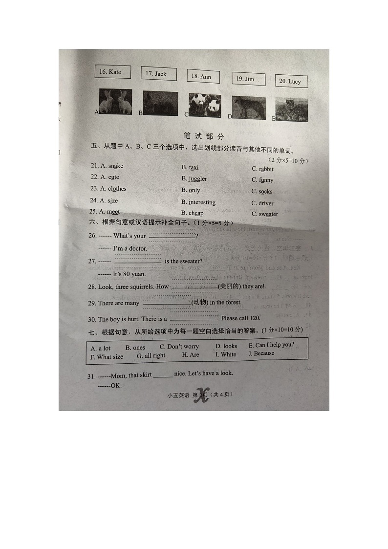 河南省南阳市内乡县2023-2024学年五年级上学期11月期中英语试题02
