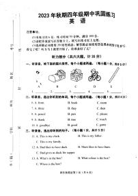 河南省南阳市社旗县2023-2024学年四年级上学期11月期中英语试题