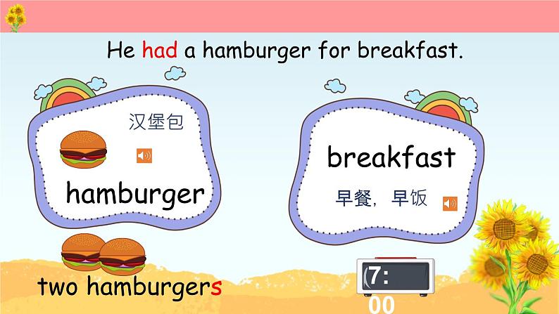 外研版小学英语五年级下册Module 3 Unit 1 She had eggs and sausages 课件06