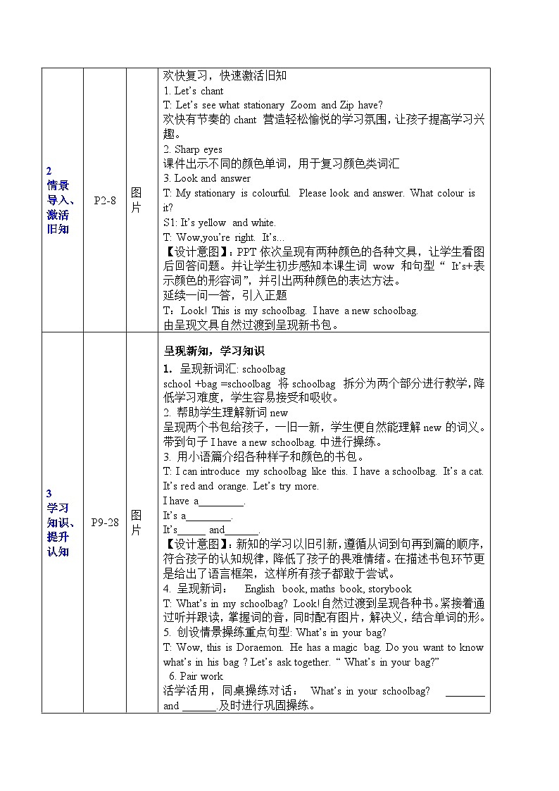 Unit 2 My schoolbag Part A Let’s talk Lesson 1（教学设计）人教PEP版英语四年级上册02
