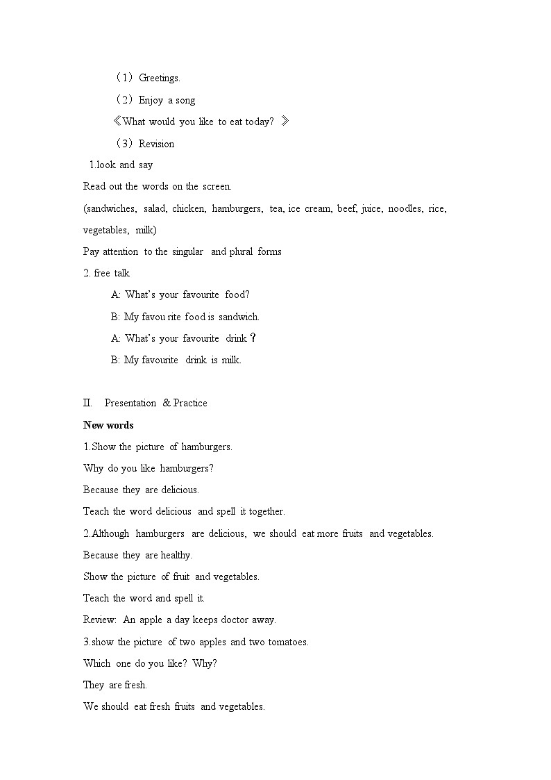 Unit 3 What would you like ？ Part B Let’s learn （教学设计）人教PEP版英语五年级上册02