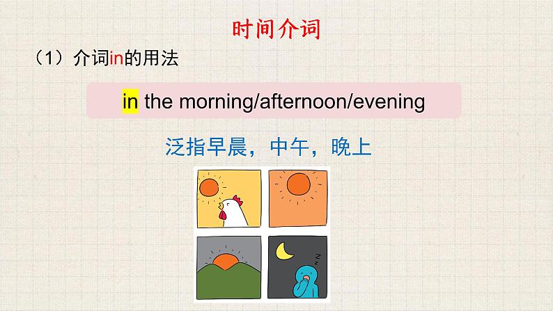 介词（时间、地点、方位、方式）（课件）通用版英语六年级下册05