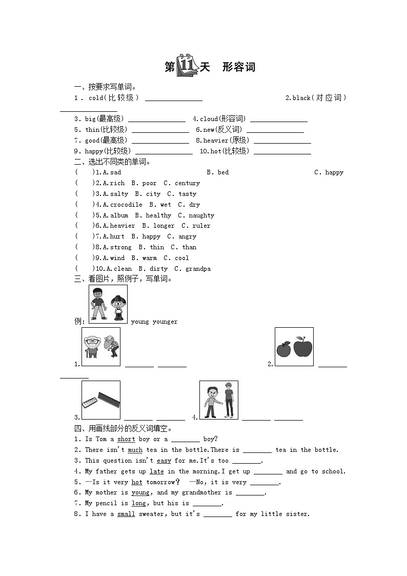 小升初英语第三部分试卷词汇第11天形容词无答案5101