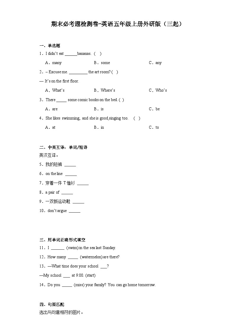 期末（试题）外研版（三起）英语五年级上册01