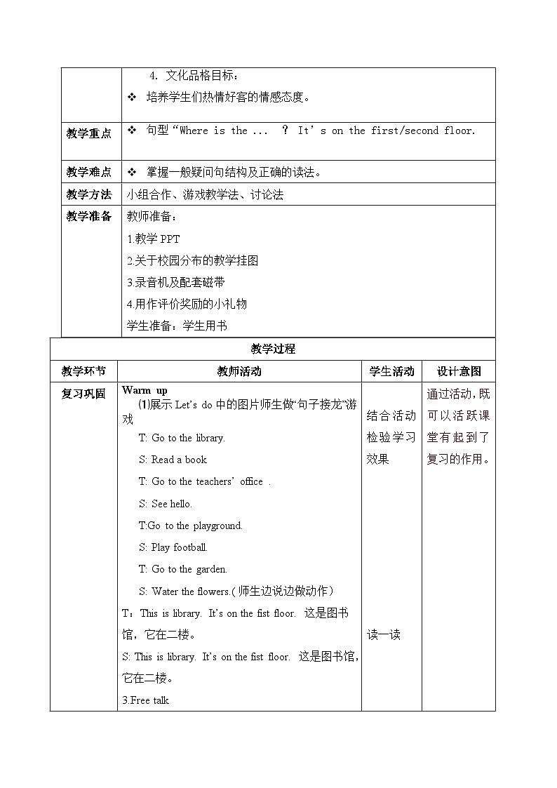 【核心素养】人教版PEP小学英语四年级下册Unit 1《My school》PA let’s learn第二课时 课件+教案02