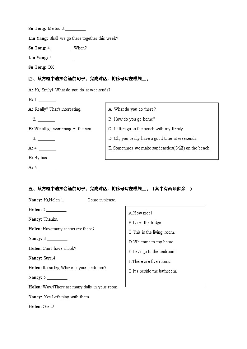 【期末复习】（译林三起）2023-2024学年五年级英语上册期末专题复习 专题08 补全对话精练 (含答案)02