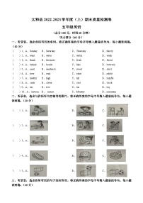 2022-2023学年安徽省阜阳市太和县人教PEP版五年级上册期末质量检测英语试卷(无答案)