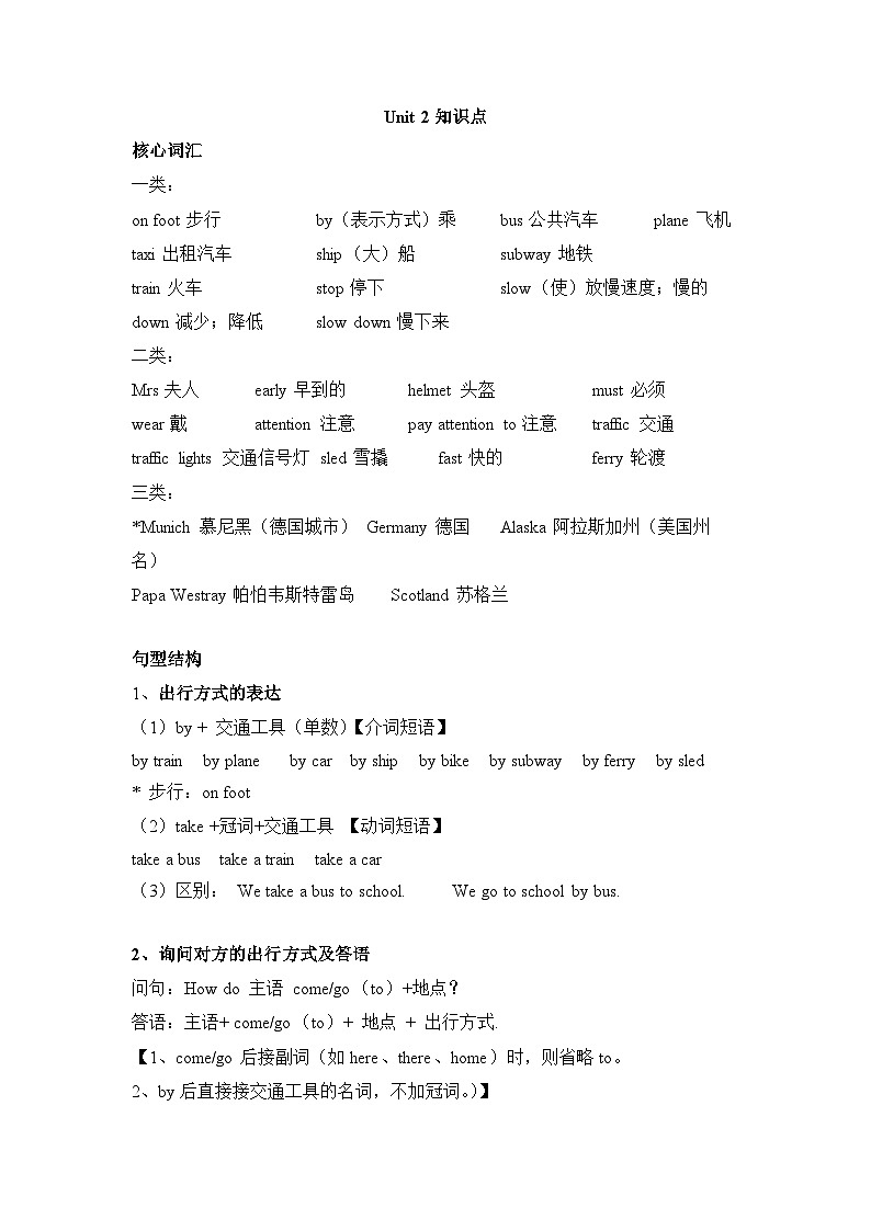 Unit 2 Ways to go to school （素材）人教PEP版英语知识点六年级上册01