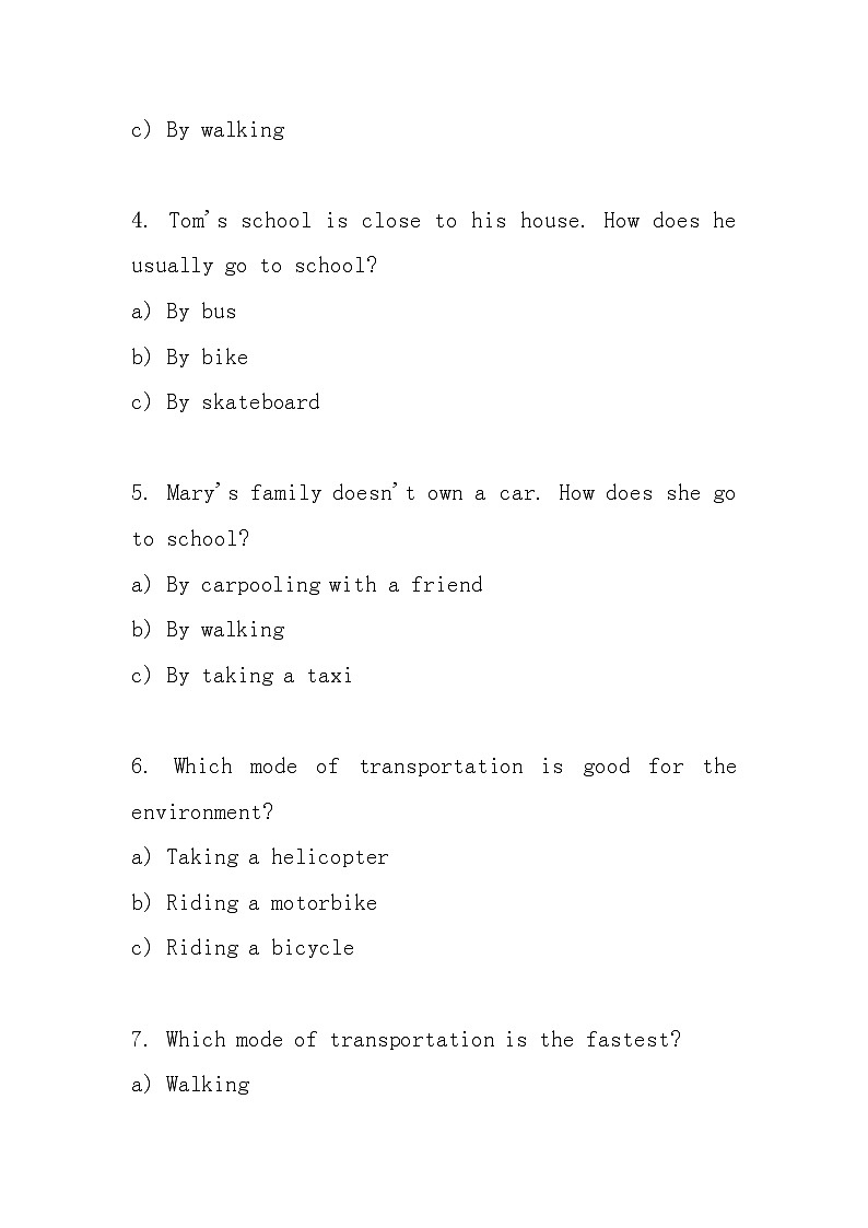 Unit 2  Ways to go to school （单元卷）人教PEP版英语六年级上册02