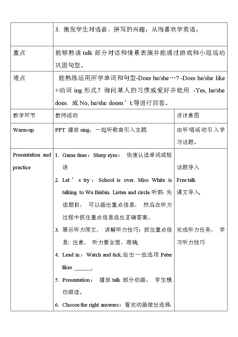 Unit 5 What does he do？ PB let's talk （教案）人教PEP版英语六年级上册03