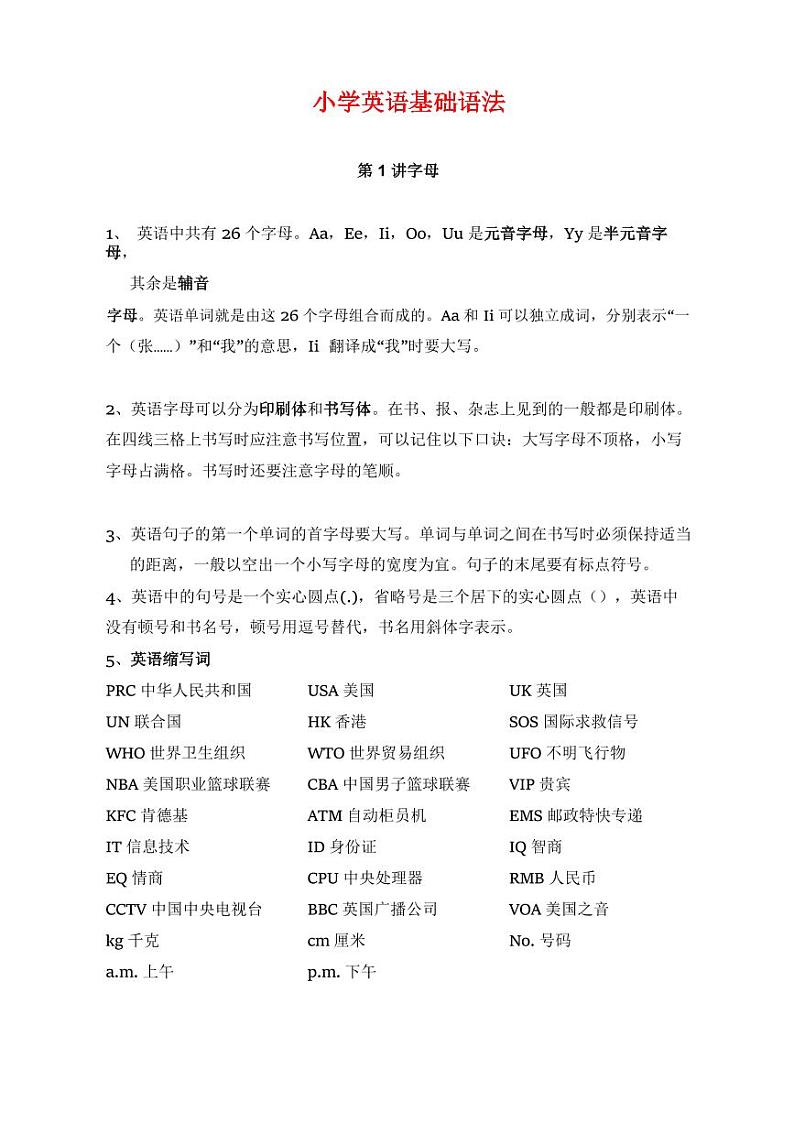 小学英语基础语法教案-汇总第1页