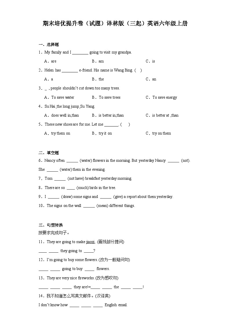 期末（试题）译林版（三起）英语六年级上册01