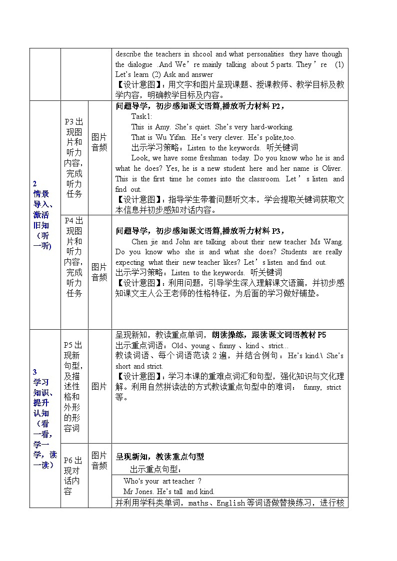 Unit 1 What's he like？Part A Let's learn（教案）人教PEP版英语五年级上册02