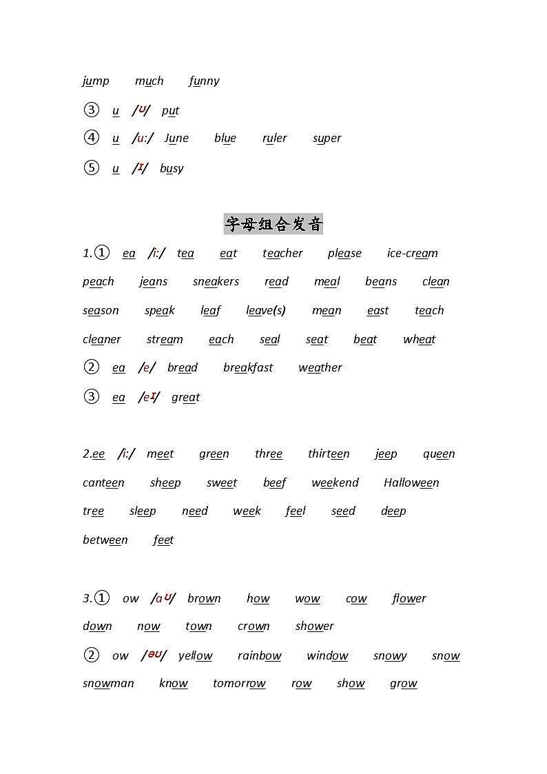 小升初英语 字母及字母组合发音音标知识清单第3页