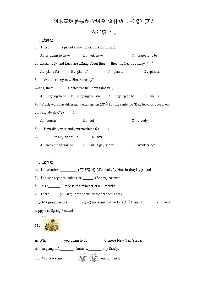 期末高频易错题检测卷（试题）译林版（三起）英语六年级上册01