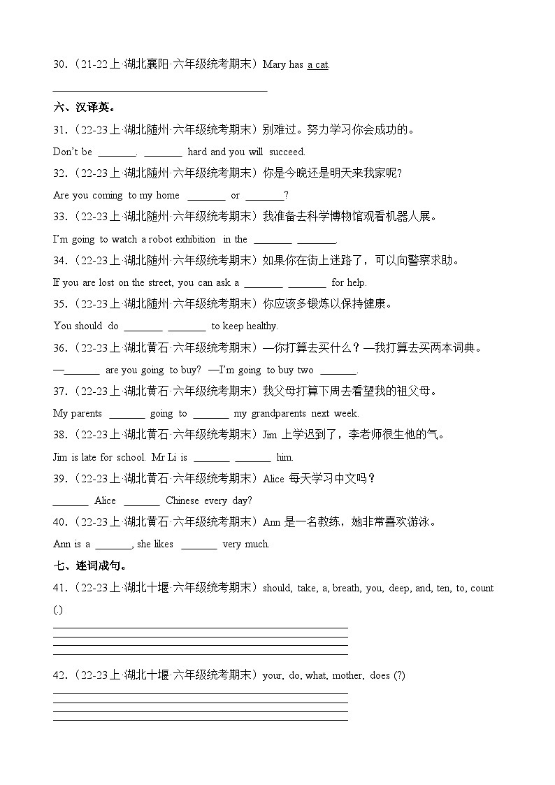 专题02句型语法-2023-2024学年六年级英语上册期末备考真题分类汇编（湖北地区专版）第3页