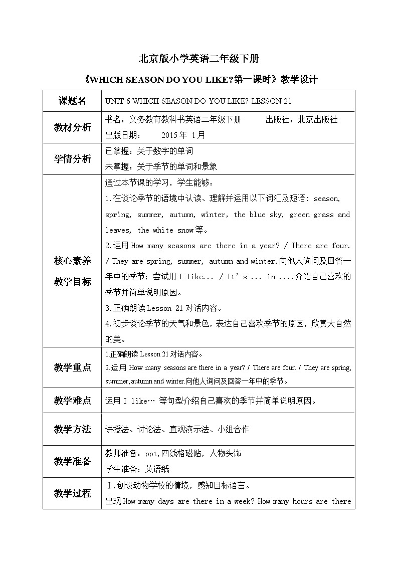 【核心素养目标】北京版小学英语 二年级下册 《Lesson21》课件+教案（含教学反思）01
