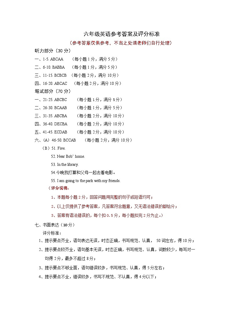 2023-2024学年度山东省菏泽市单县第一学期人教PEP版六年级英语期中测试卷（含答案 音频）01