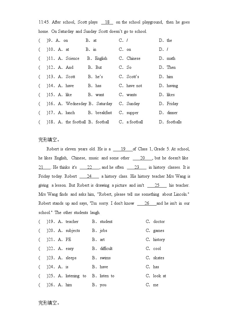 专题07完形填空--2023-2024学年五年级英语上册期末专项复习（人教PEP版）02