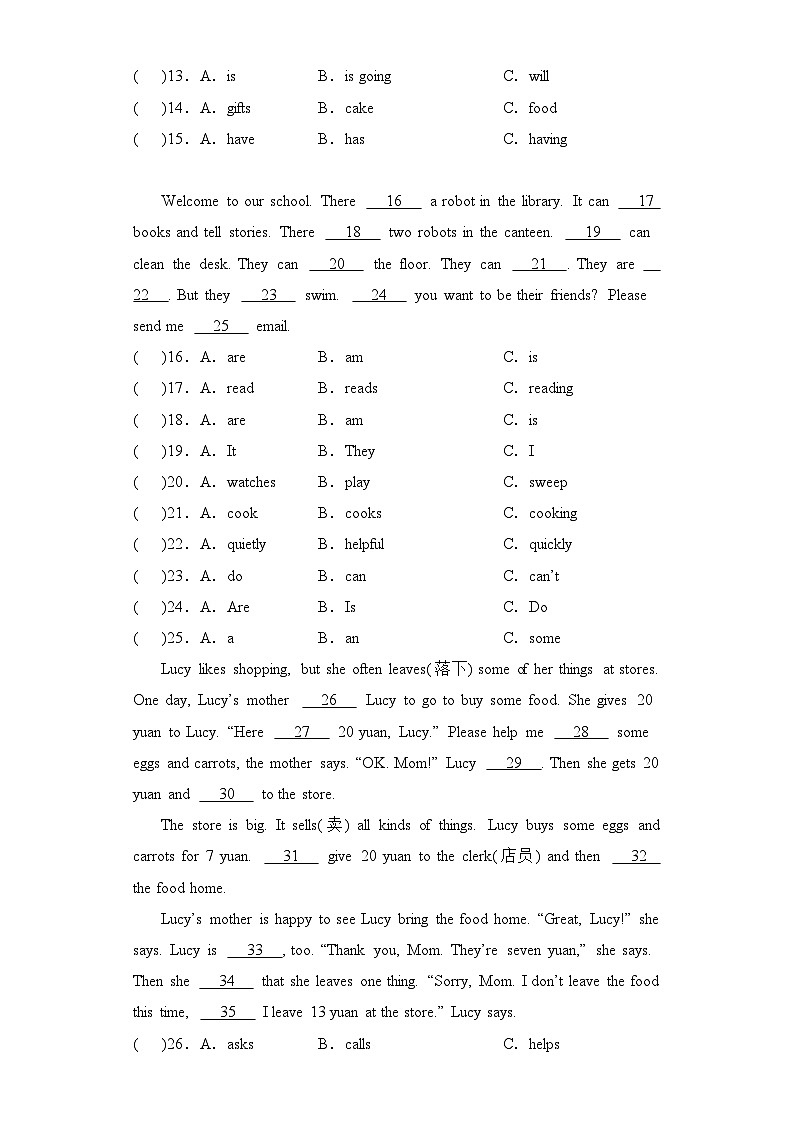 专题10 完形填空--2023-2024学年六年级英语上册期末专项复习（人教PEP版）02