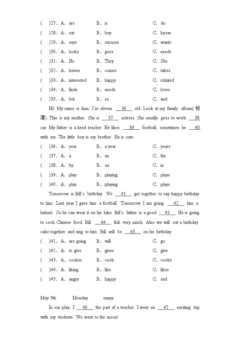 专题10 完形填空--2023-2024学年六年级英语上册期末专项复习（人教PEP版）03