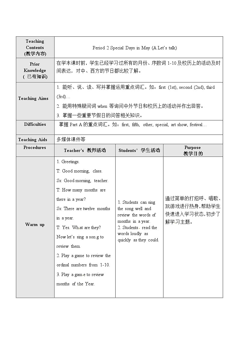 Unit 4 A Let's talk 教学设计第1页