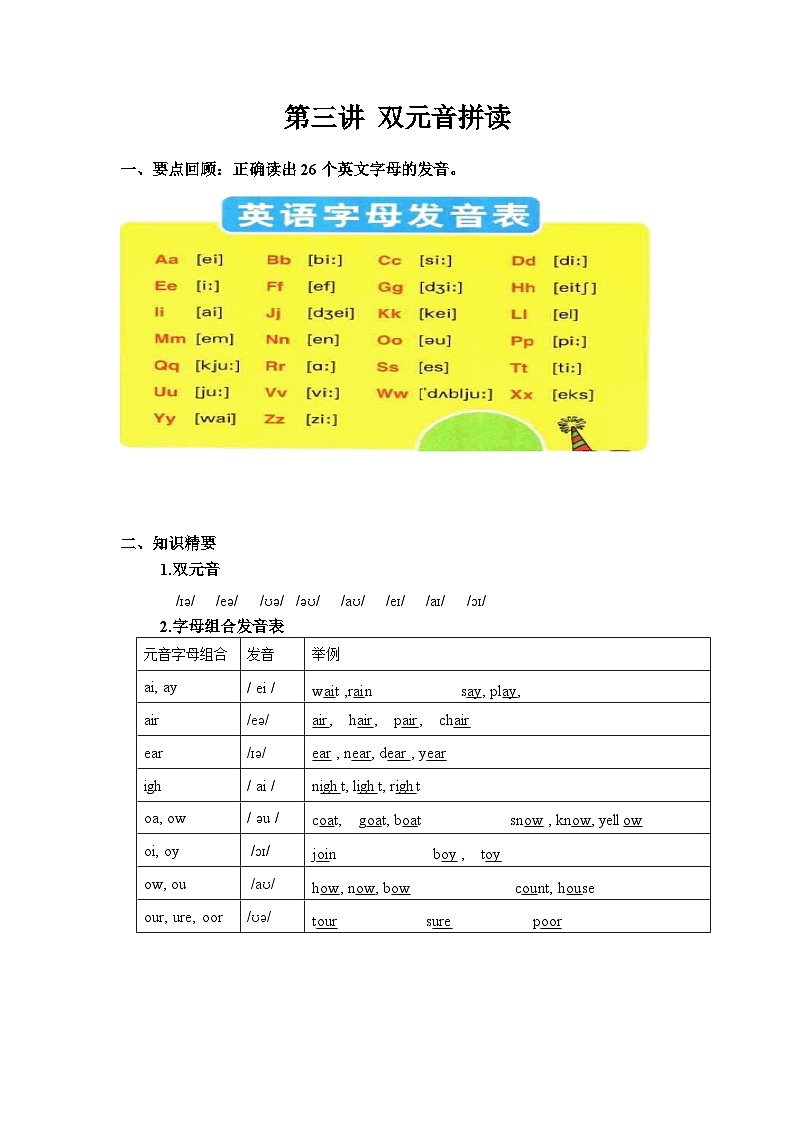 双元音拼读（讲义） 人教PEP版英语三年级上册第1页