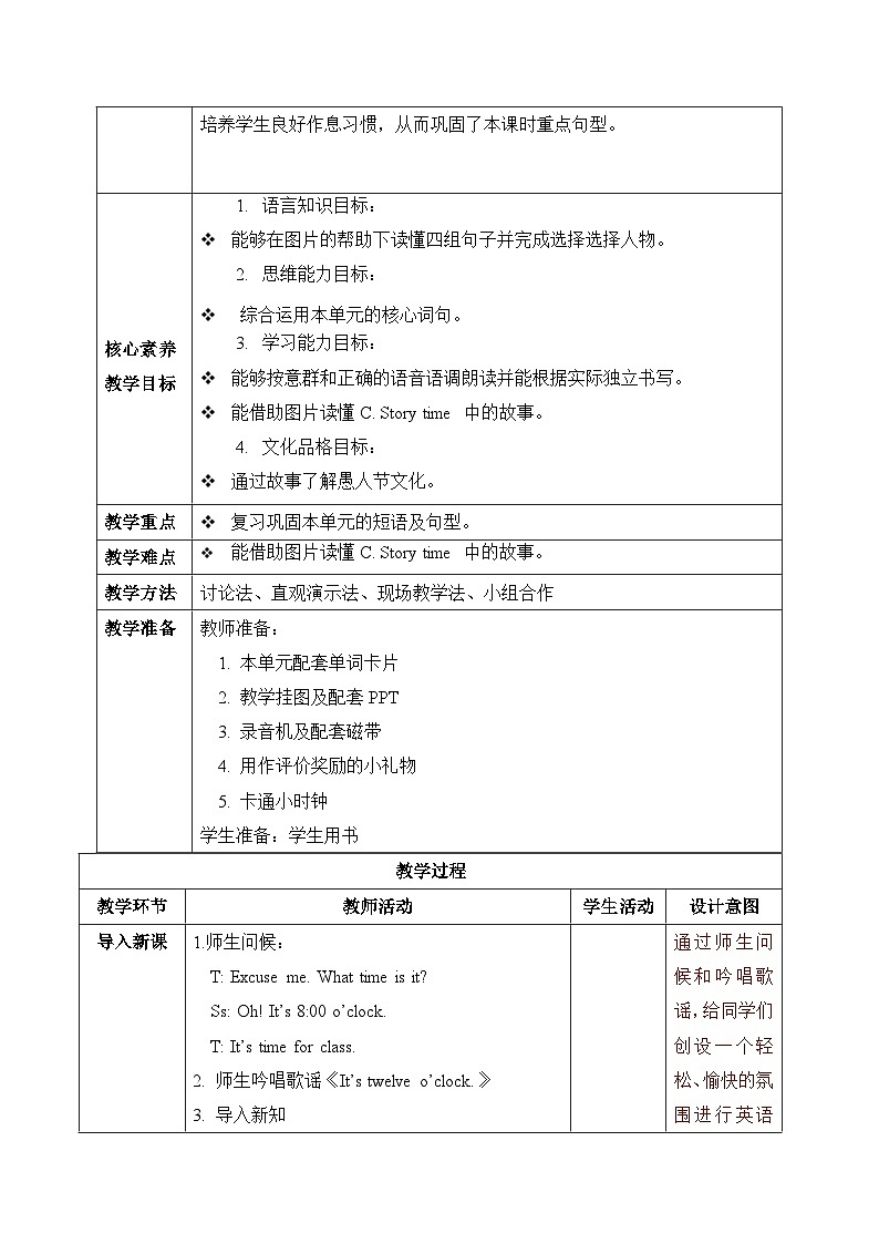 【核心素养】人教版PEP小学英语四年级下册 Unit 2《What time is it》PC 第六课时Read and write&let's check&story time课件+教案02
