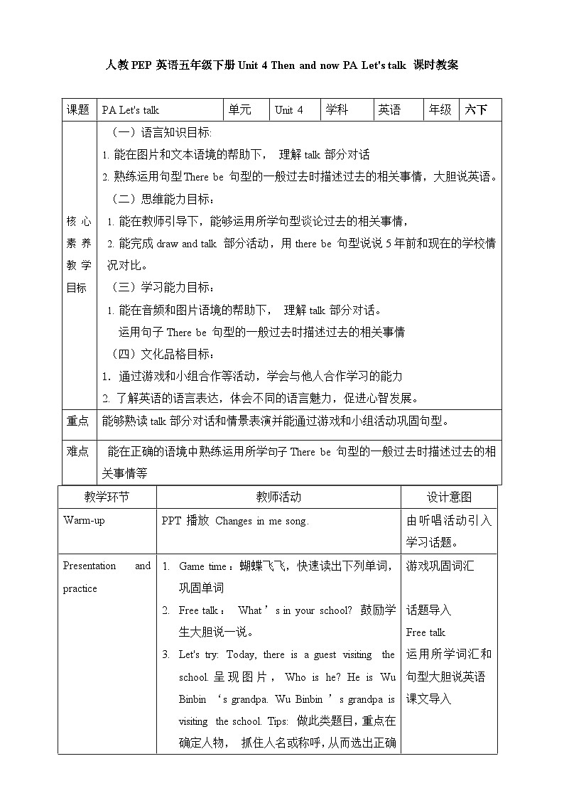 【人教PEP版】六下英语   Unit 4 Then and now Part A let's talk（课件+教案+音视频动画素材）01