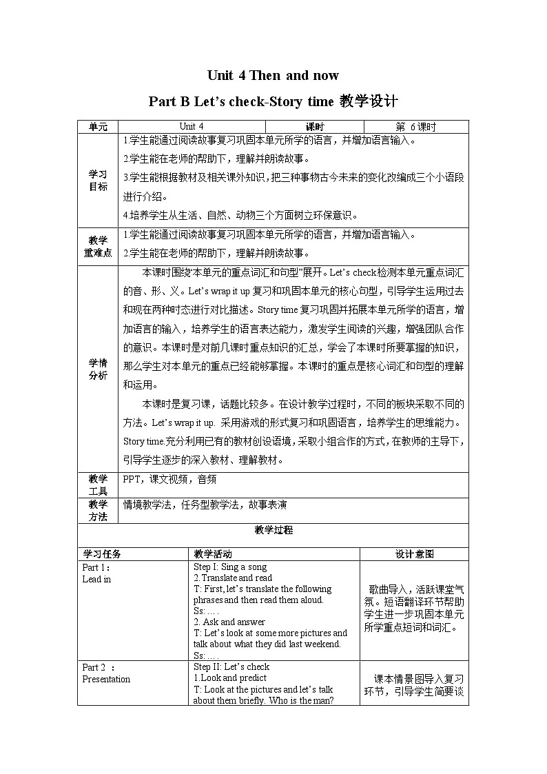 人教版PEP英语六下Unit4 第6课时Part B Let's check-Story time课件+教案+音视频（含教学反思）01