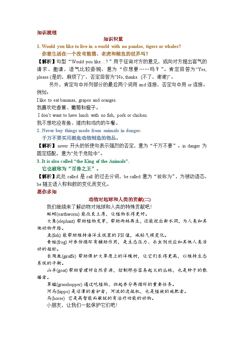 六年级下册英语Module 2 Animals 知识点精讲 教科版（广州）01