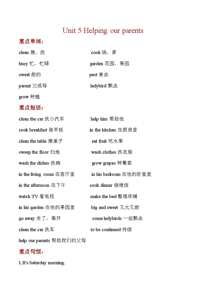 寒假预习：单元知识梳理+巩固练习+Unit+5+五年级英语下册+译林版（三起）含答案01