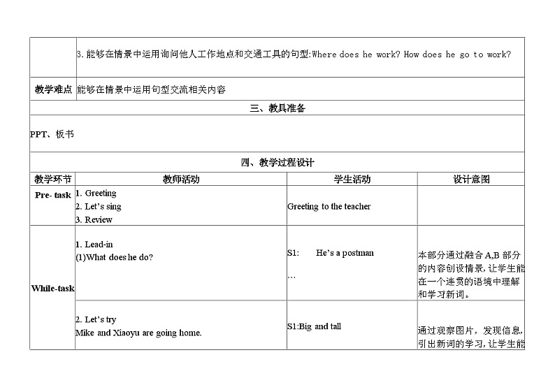 Unit 5 What does he do  Part B Let’s try & let’s talk （教案）人教PEP版英语六年级上册02