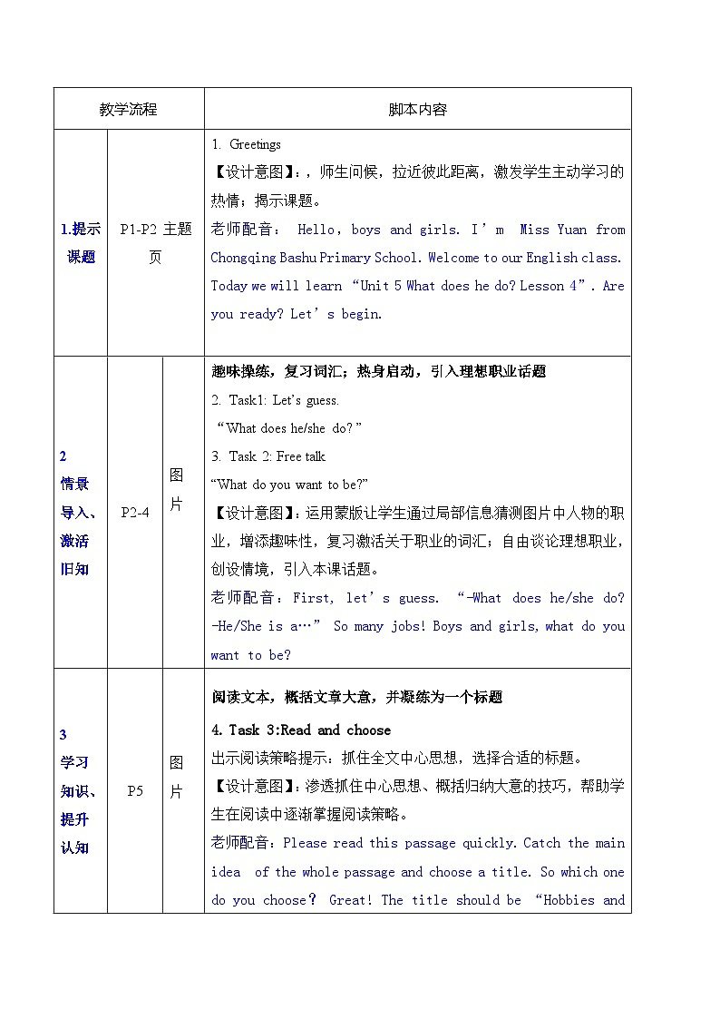 Unit 5 What does he do？Part B Read and write（教案）人教PEP版英语六年级上册02