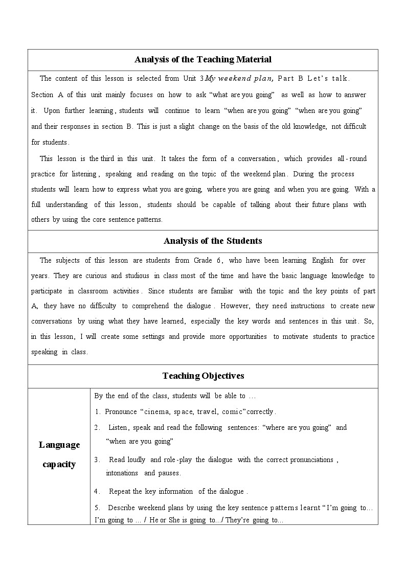 Unit3 My weekend plan Part B Let’s talk（教学设计）人教PEP版英语六年级上册第2页