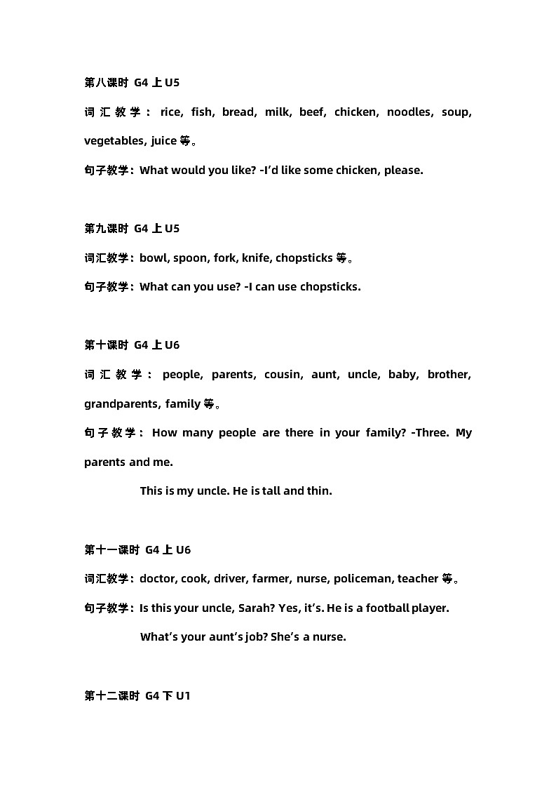 教学课时计划（讲义）人教PEP版英语四年级上册03