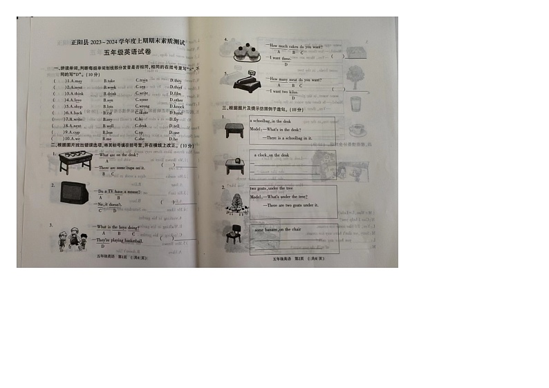27，河南省驻马店市正阳县2023-2024学年五年级上学期期末英语试题01