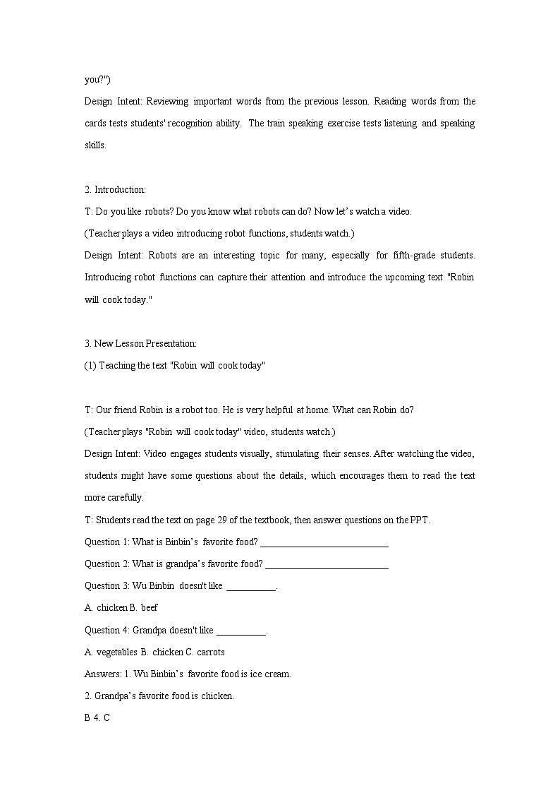 Unit 3 What would you like （教案）  人教PEP版英语五年级上册第3页