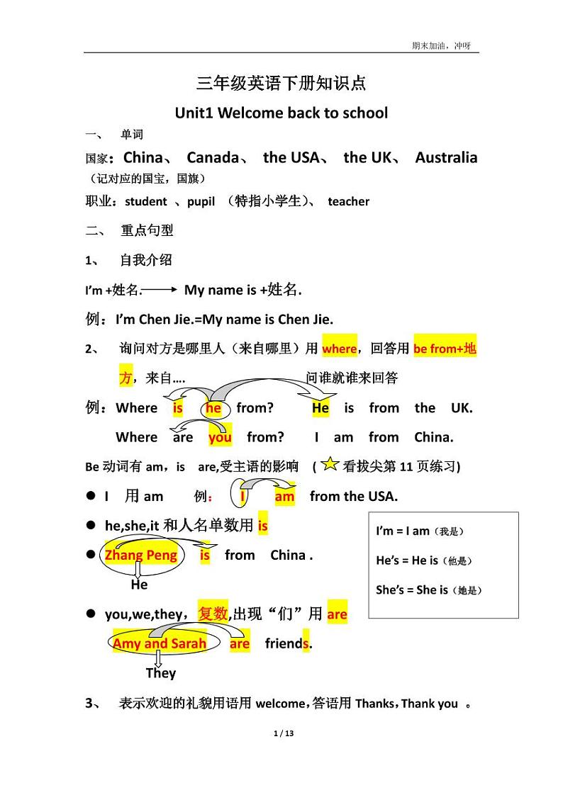 三年级英语下册知识点（人教版）第1页