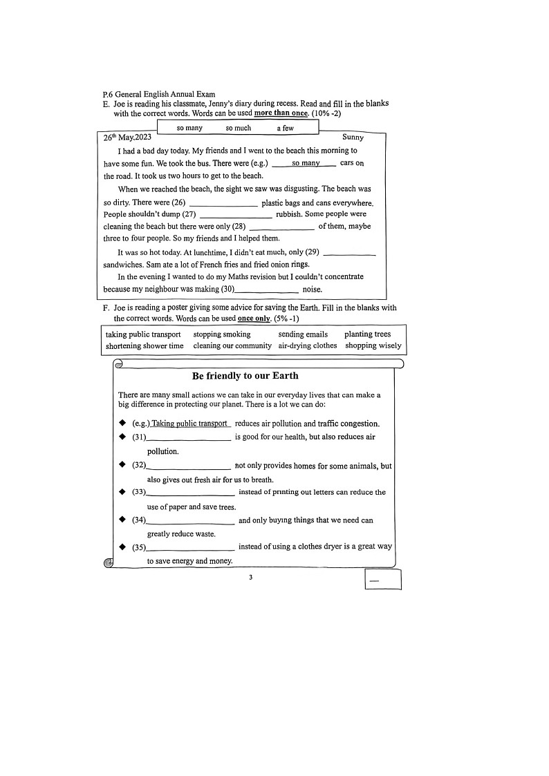 香港北区小学2022-2022学年六年级第二学期期末英语试题第3页